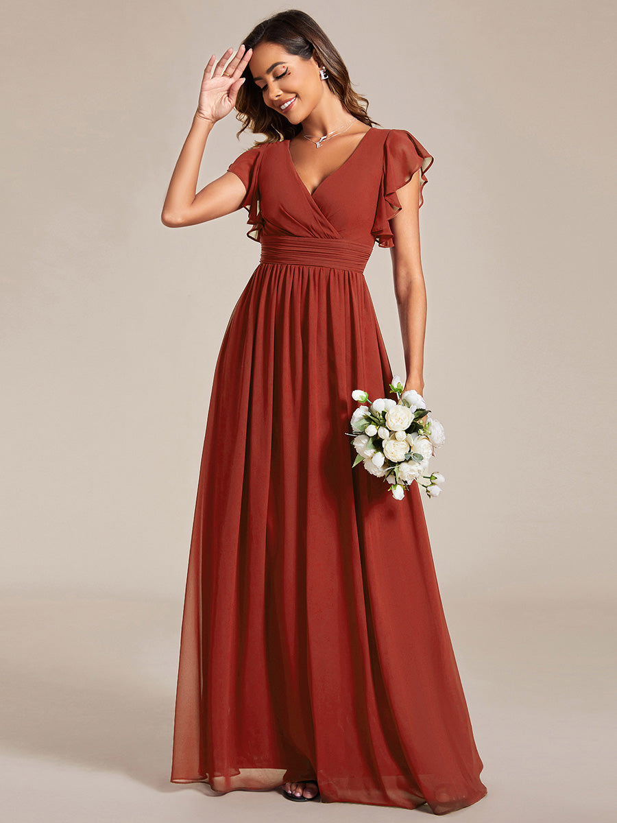 Funkelndes Abendkleid in A-Linie mit Empire-Taille und langen ?rmeln #farbe_Zinnoberrot