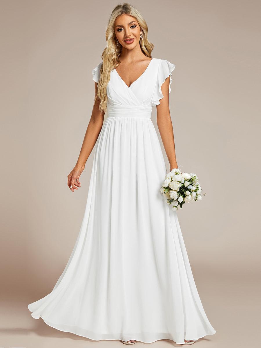 Funkelndes Abendkleid in A-Linie mit Empire-Taille und langen ?rmeln #farbe_Weiss