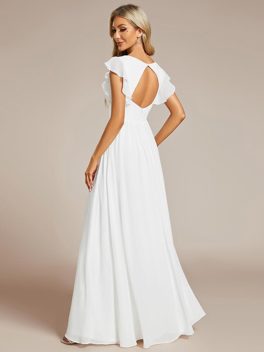 Funkelndes Abendkleid in A-Linie mit Empire-Taille und langen ?rmeln #farbe_Weiss