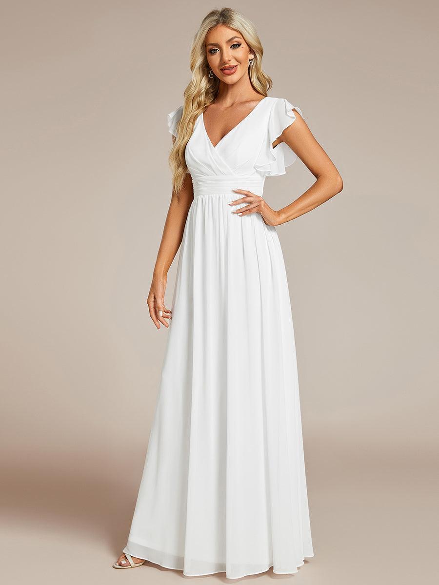 Funkelndes Abendkleid in A-Linie mit Empire-Taille und langen ?rmeln #farbe_Weiss