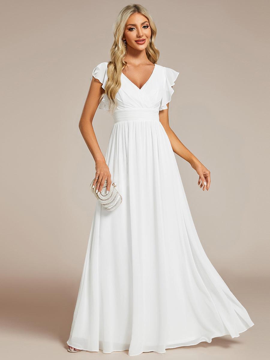 Funkelndes Abendkleid in A-Linie mit Empire-Taille und langen ?rmeln #farbe_Weiss