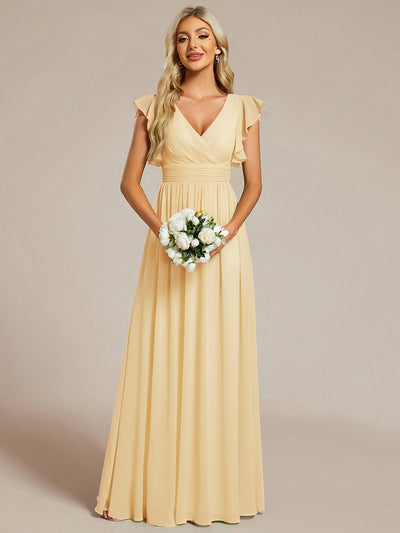 Funkelndes Abendkleid in A-Linie mit Empire-Taille und langen ?rmeln #farbe_Gelb