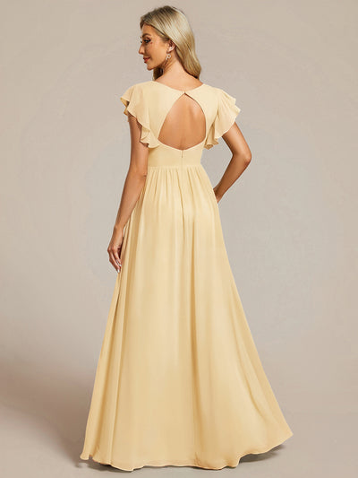 Funkelndes Abendkleid in A-Linie mit Empire-Taille und langen ?rmeln #farbe_Gelb