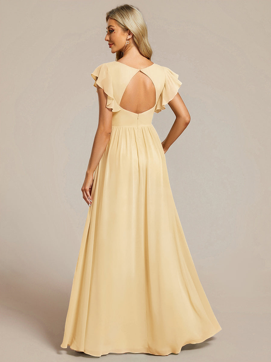 Funkelndes Abendkleid in A-Linie mit Empire-Taille und langen ?rmeln #farbe_Gelb