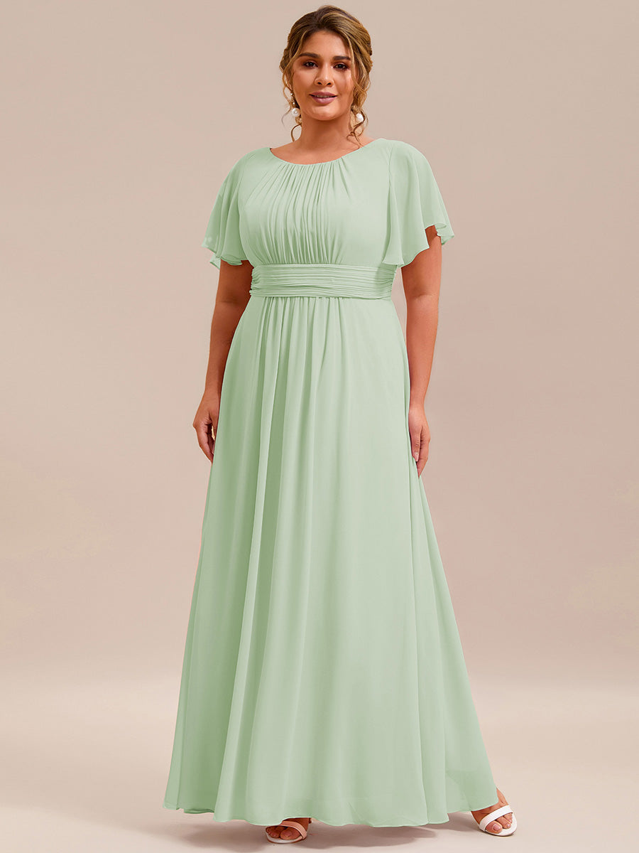 Bodenlanger A-Linien Chiffon Kleid Mit Falten Und Raffung Rundhalsausschnitt #Farbe_Mintgrün