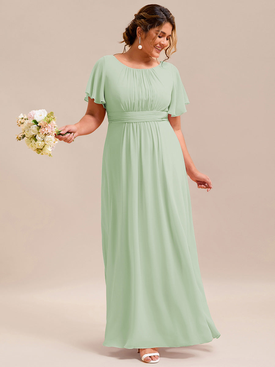 Bodenlanger A-Linien Chiffon Kleid Mit Falten Und Raffung Rundhalsausschnitt #Farbe_Mintgrün