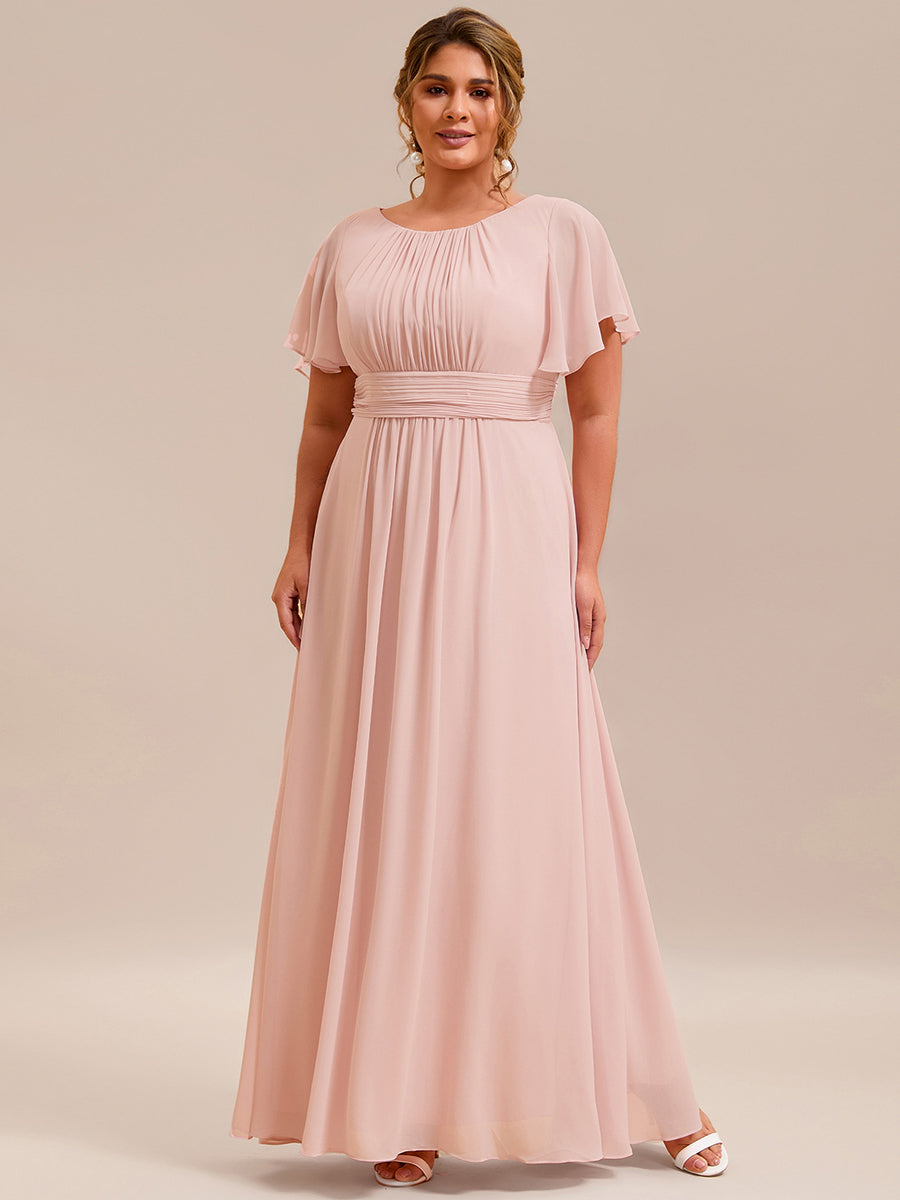 Bodenlanger A-Linien Chiffon Kleid Mit Falten Und Raffung Rundhalsausschnitt #Farbe_Rosa