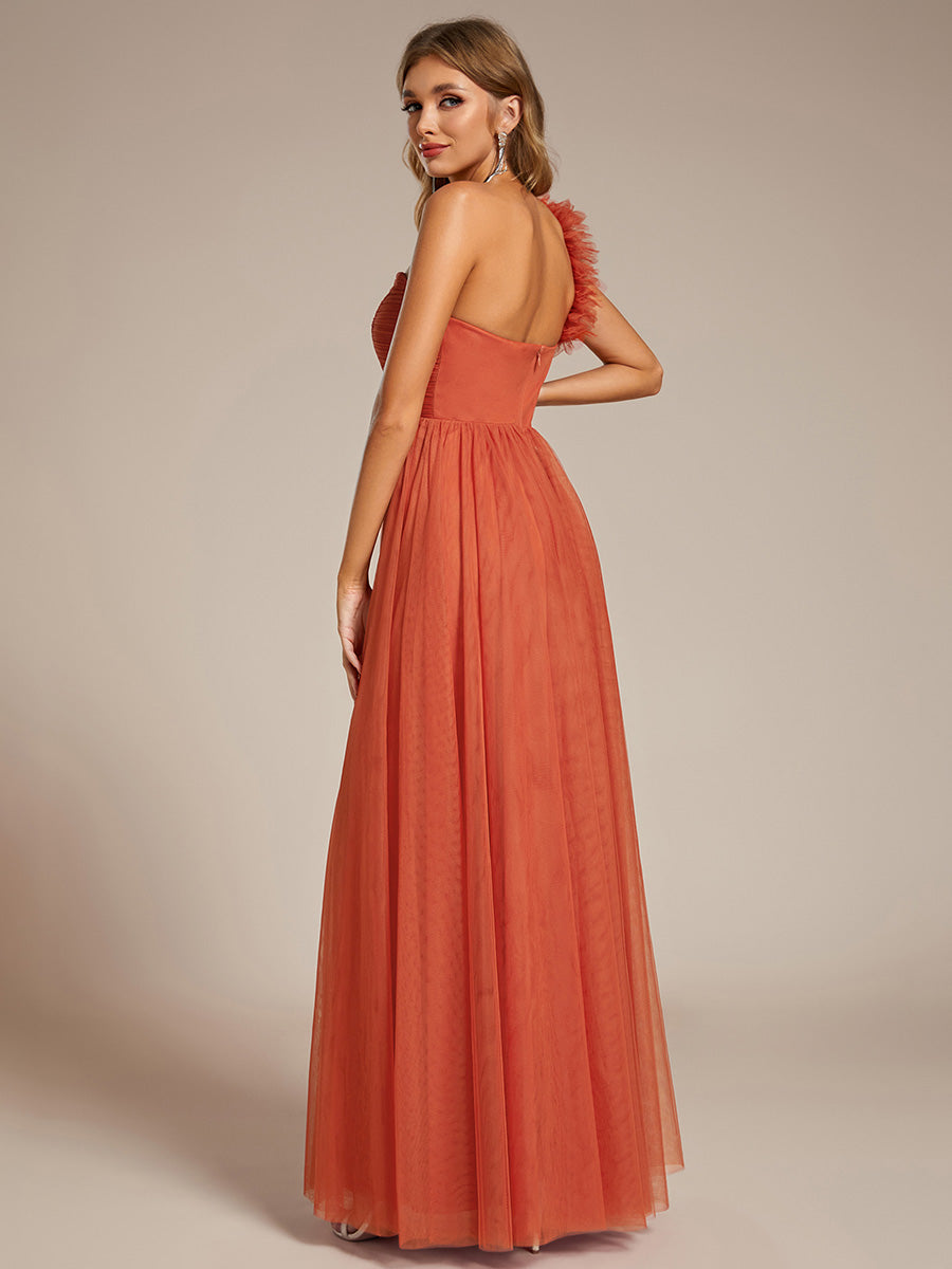 Funkelndes Abendkleid in A-Linie mit Empire-Taille und langen ?rmeln #farbe_Gebranntes Orange