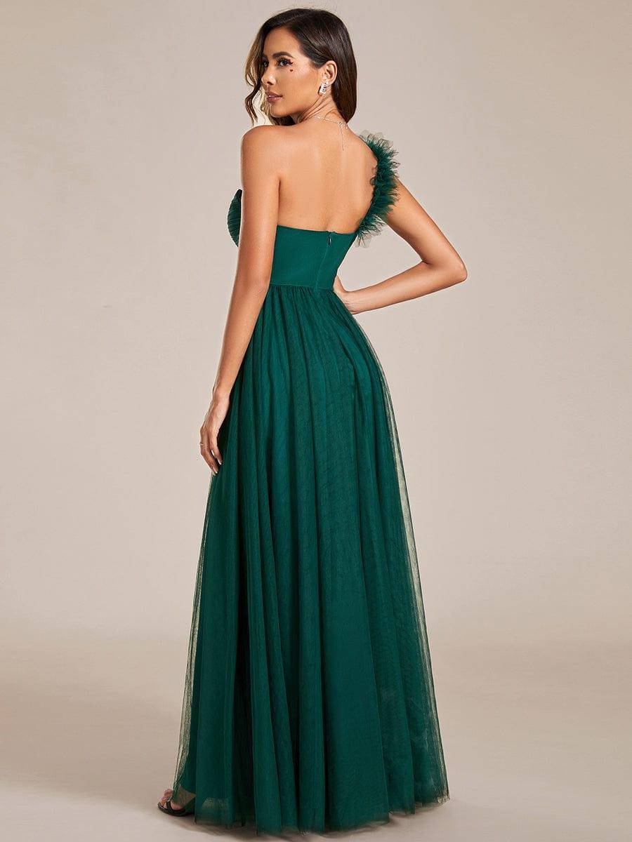 Funkelndes Abendkleid in A-Linie mit Empire-Taille und langen ?rmeln #farbe_Dunkel Gruen