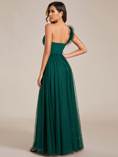Funkelndes Abendkleid in A-Linie mit Empire-Taille und langen ?rmeln #farbe_Dunkelgrün