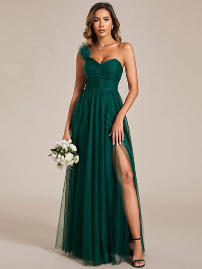 Funkelndes Abendkleid in A-Linie mit Empire-Taille und langen ?rmeln #farbe_Dunkelgrün