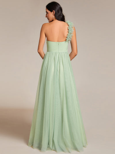 Funkelndes Abendkleid in A-Linie mit Empire-Taille und langen ?rmeln #farbe_Mintgrün