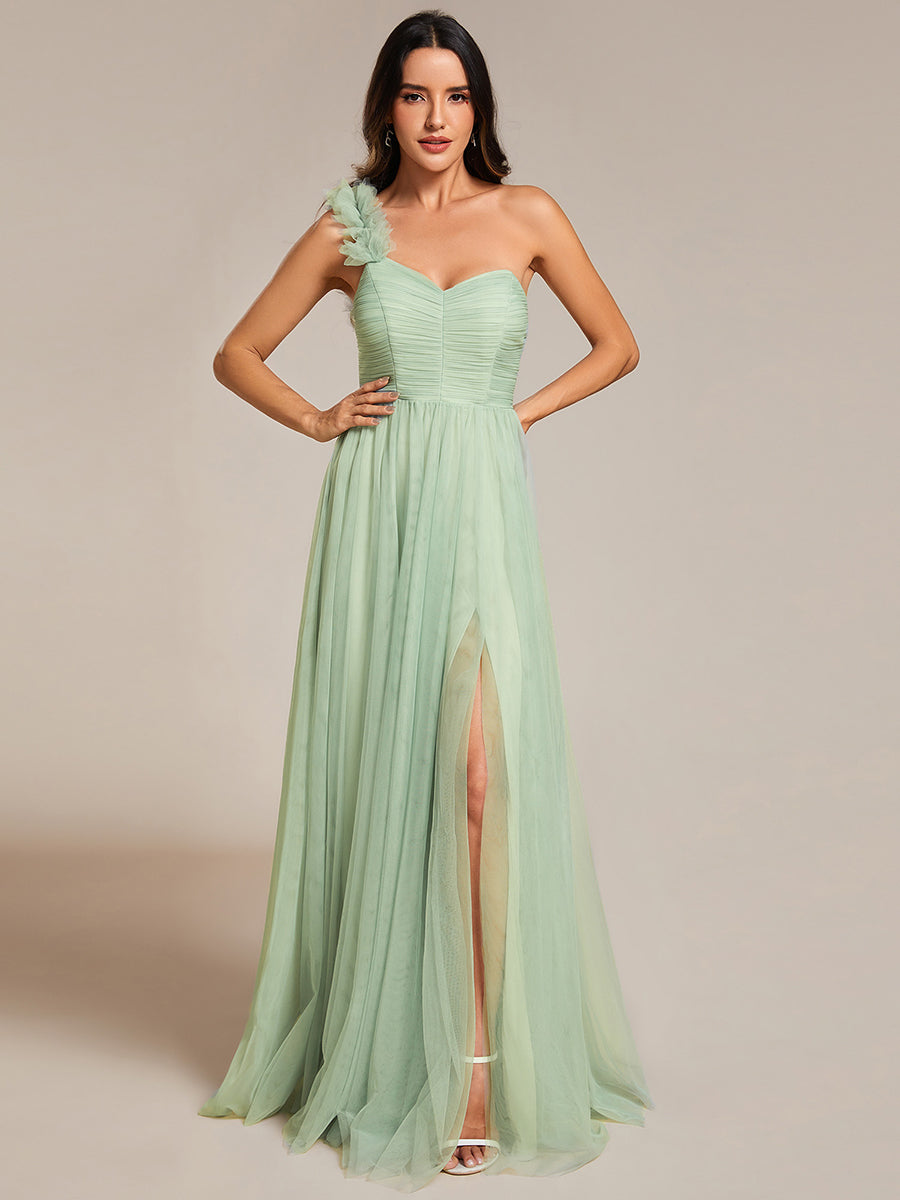 Funkelndes Abendkleid in A-Linie mit Empire-Taille und langen ?rmeln #farbe_Mintgrün