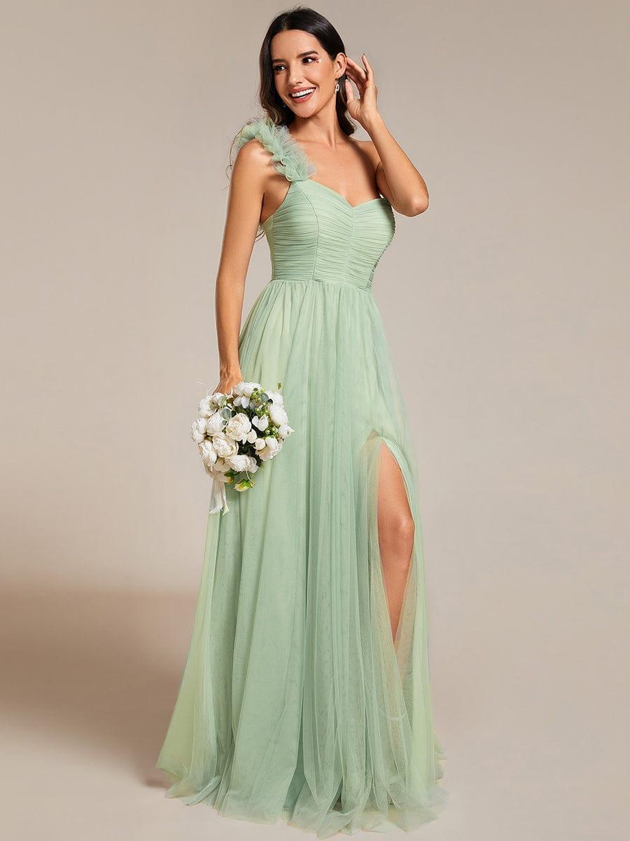 Funkelndes Abendkleid in A-Linie mit Empire-Taille und langen ?rmeln #farbe_Mint Gruen