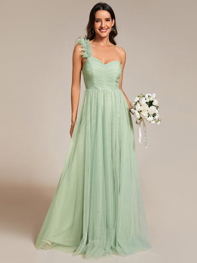Funkelndes Abendkleid in A-Linie mit Empire-Taille und langen ?rmeln #farbe_Mintgrün