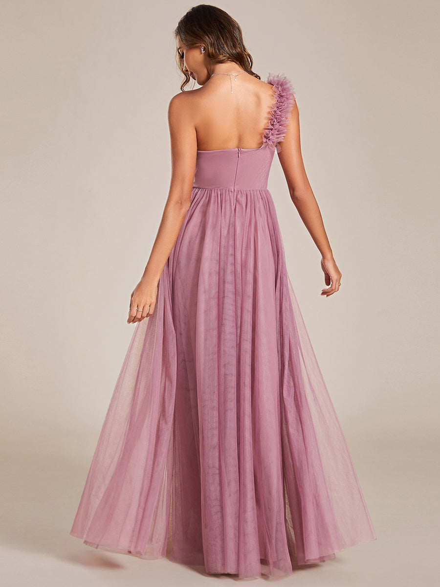 Funkelndes Abendkleid in A-Linie mit Empire-Taille und langen ?rmeln #farbe_Orchideenviolett