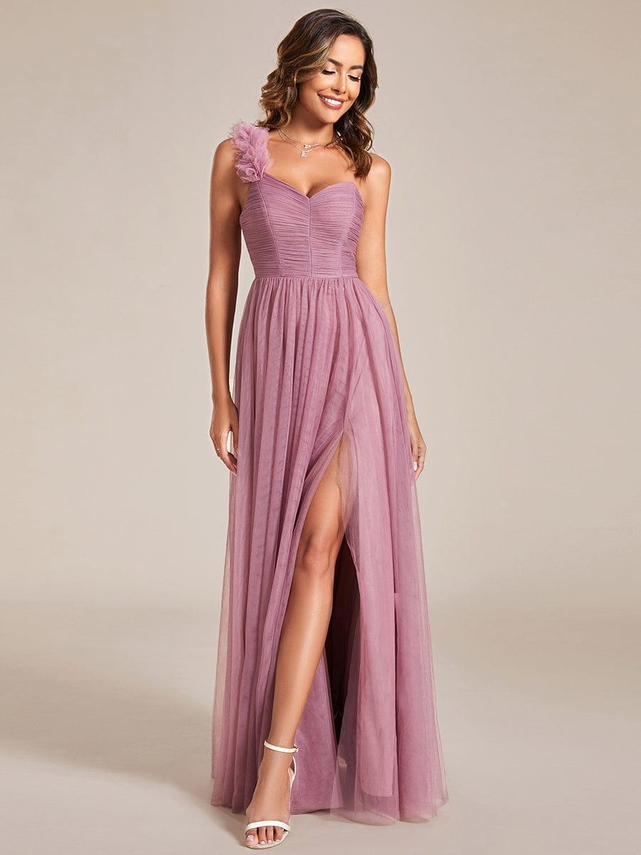 Funkelndes Abendkleid in A-Linie mit Empire-Taille und langen ?rmeln #farbe_Orchid