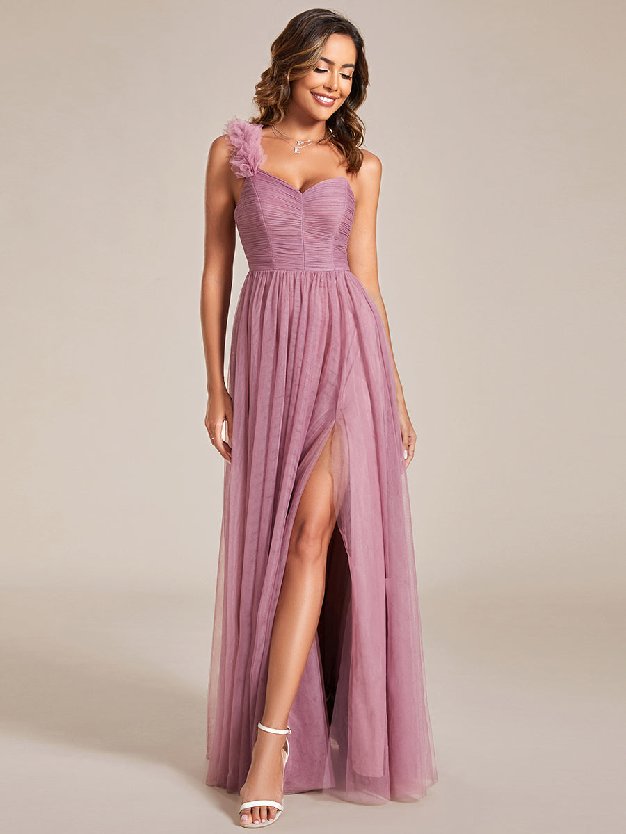 Funkelndes Abendkleid in A-Linie mit Empire-Taille und langen ?rmeln #farbe_Orchideenviolett