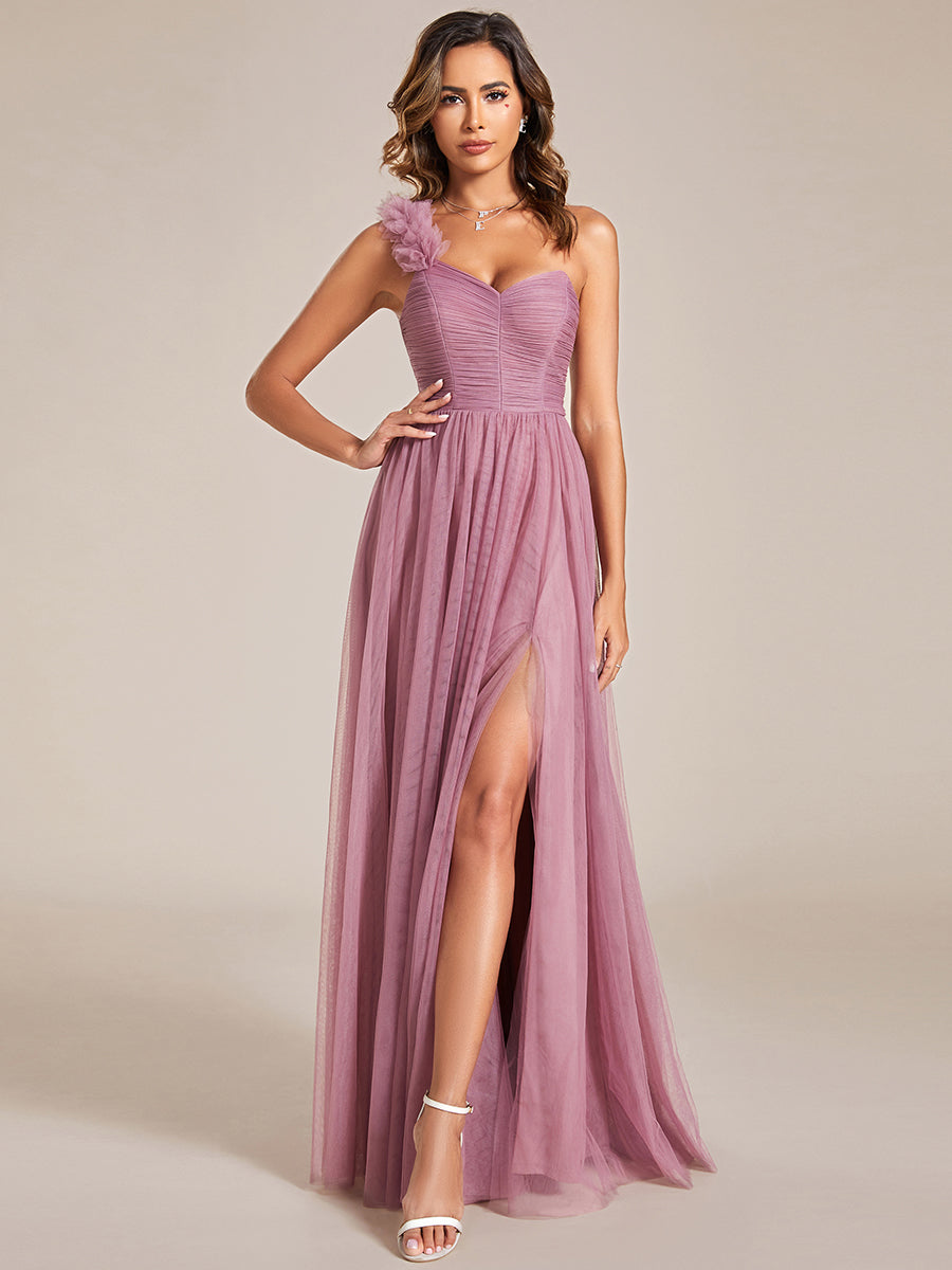 Funkelndes Abendkleid in A-Linie mit Empire-Taille und langen ?rmeln #farbe_Orchideenviolett