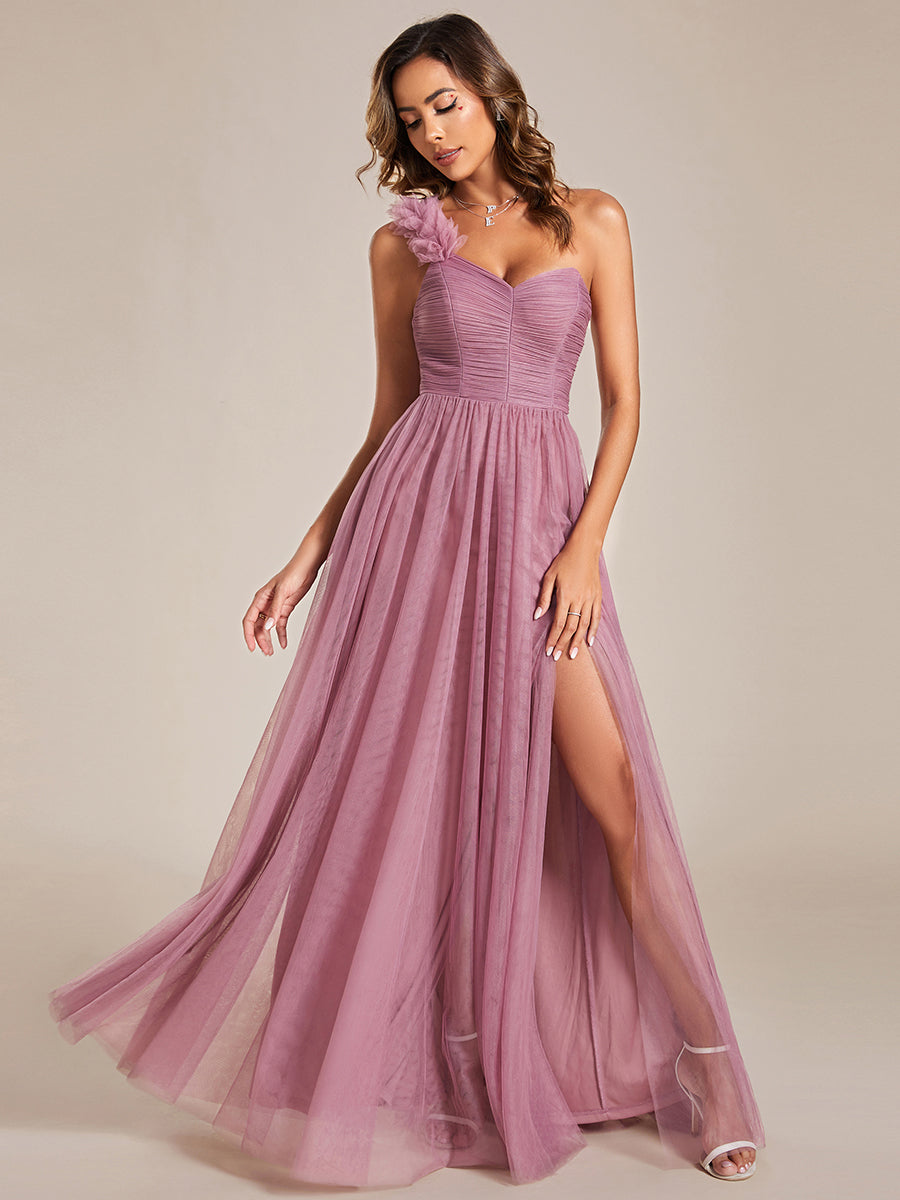 Funkelndes Abendkleid in A-Linie mit Empire-Taille und langen ?rmeln #farbe_Orchideenviolett