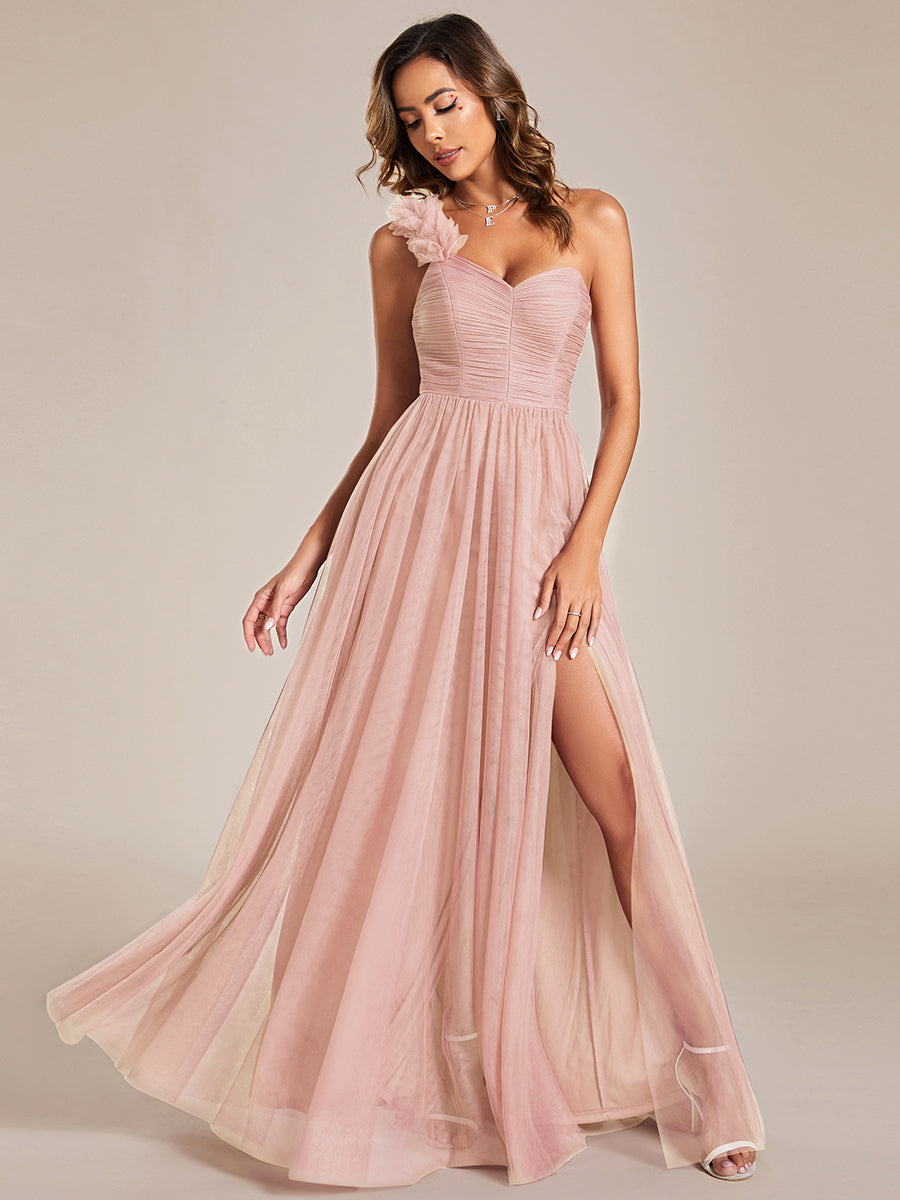 Funkelndes Abendkleid in A-Linie mit Empire-Taille und langen ?rmeln #farbe_Pink