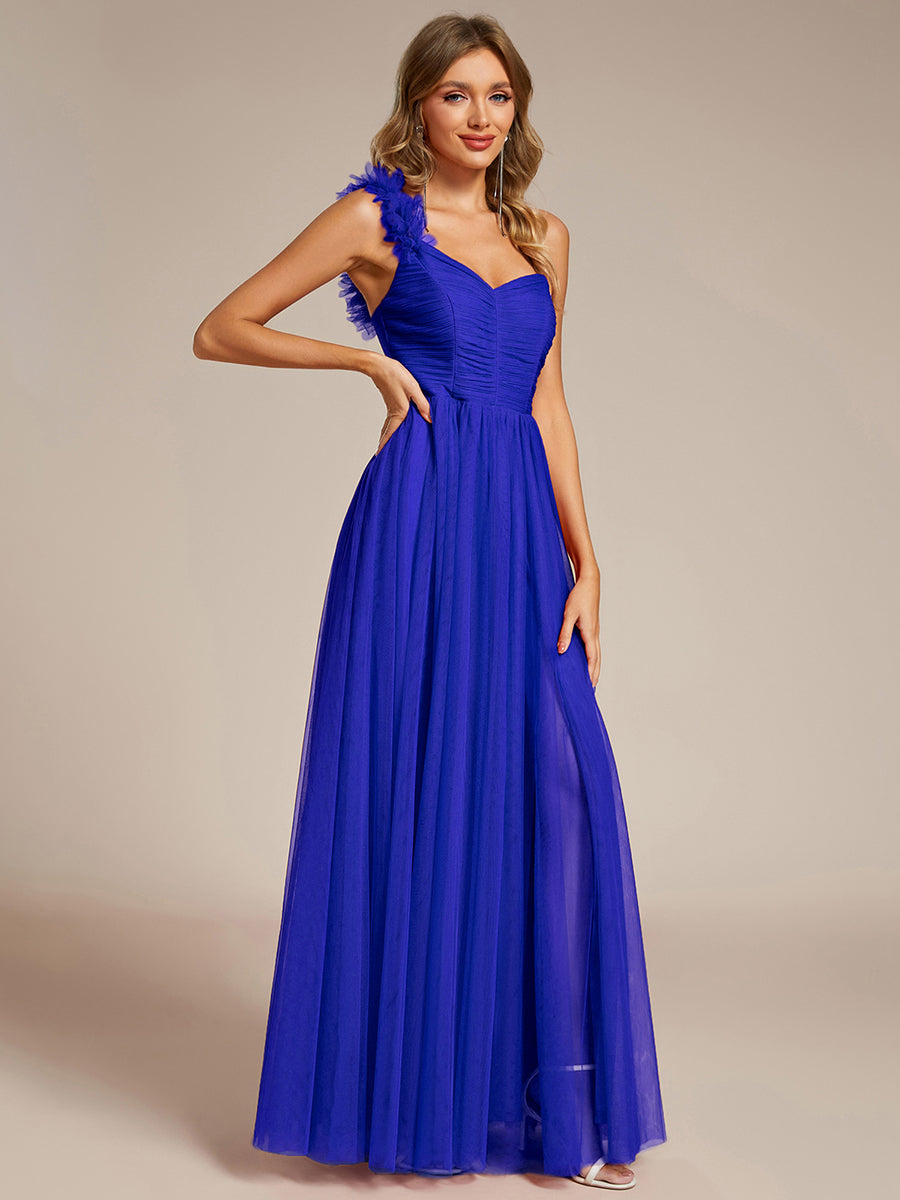 Funkelndes Abendkleid in A-Linie mit Empire-Taille und langen ?rmeln #farbe_Saphirblau