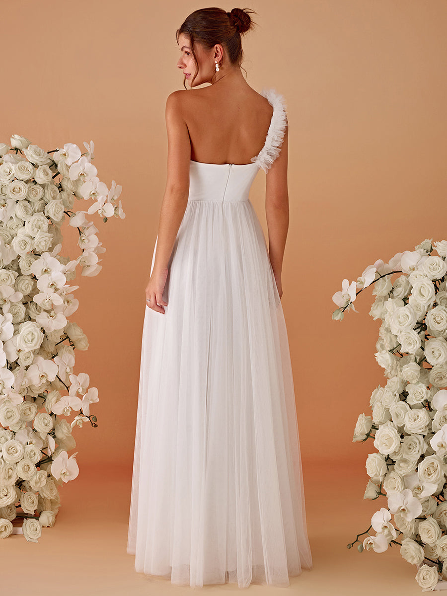 Funkelndes Abendkleid in A-Linie mit Empire-Taille und langen ?rmeln #farbe_Weiß