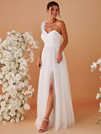 Funkelndes Abendkleid in A-Linie mit Empire-Taille und langen ?rmeln #farbe_Weiß
