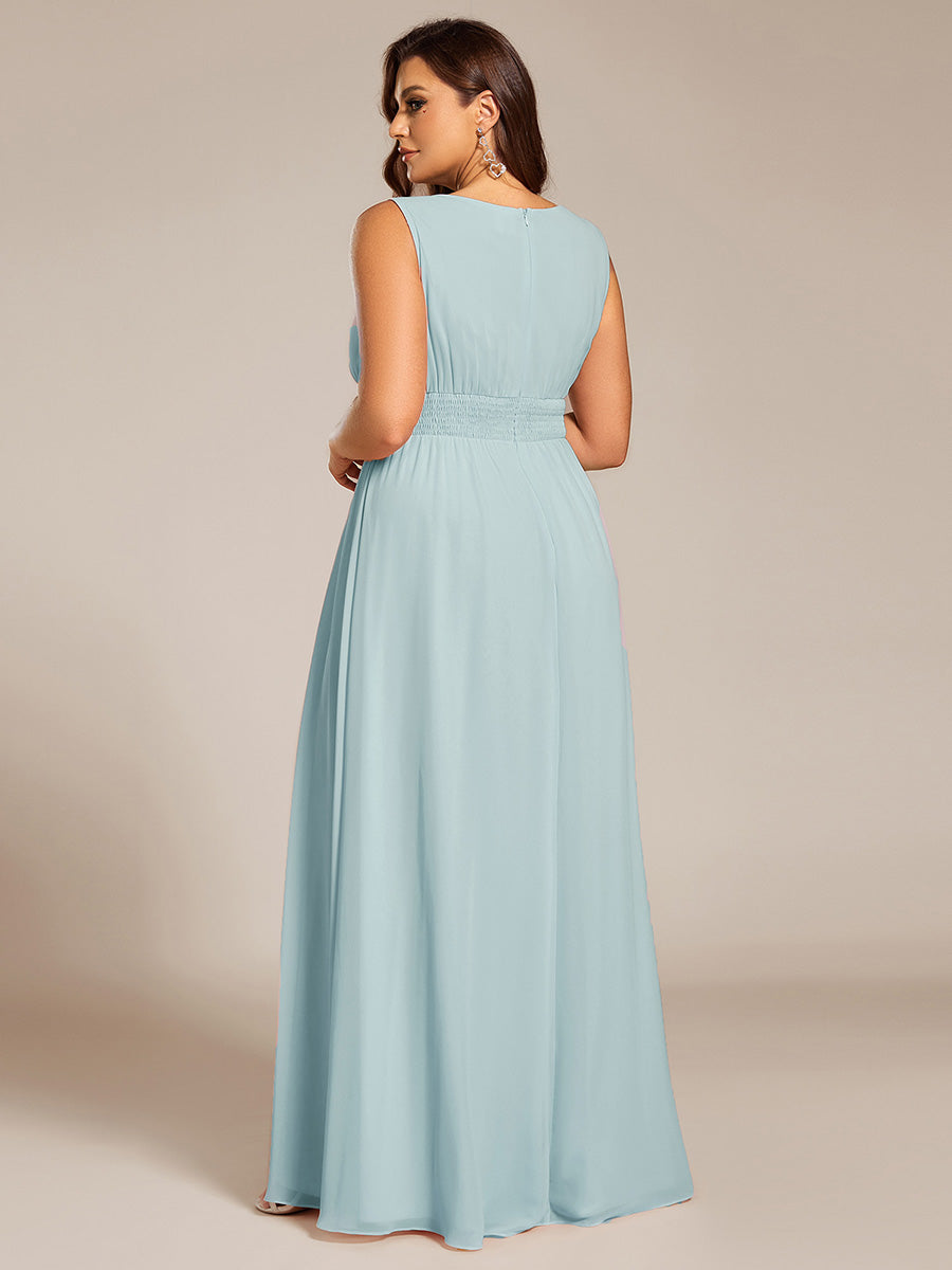 Bodenlanger A-Linien Chiffon Kleid Mit Rundhalsausschnitt Und Bestickten Details #Farbe_Himmelblau