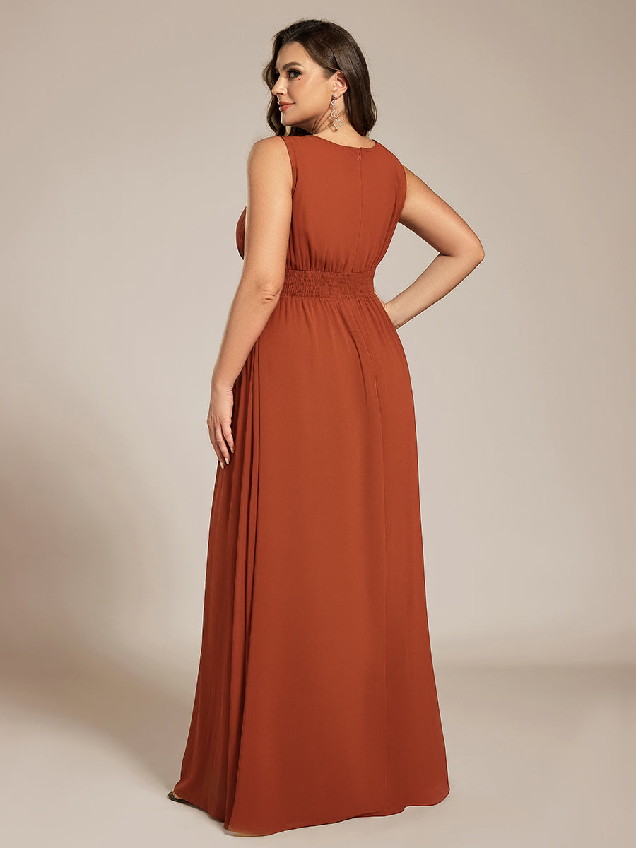 Bodenlanger A-Linien Chiffon Kleid Mit Rundhalsausschnitt Und Bestickten Details #Farbe_Gebranntes Orange