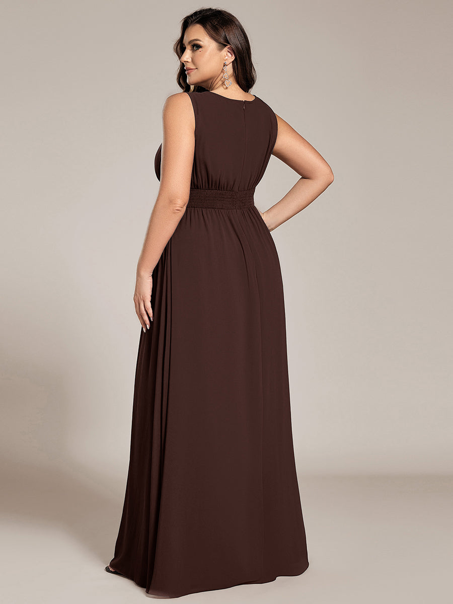 Bodenlanger A-Linien Chiffon Kleid Mit Rundhalsausschnitt Und Bestickten Details #Farbe_Schokoladenbraun