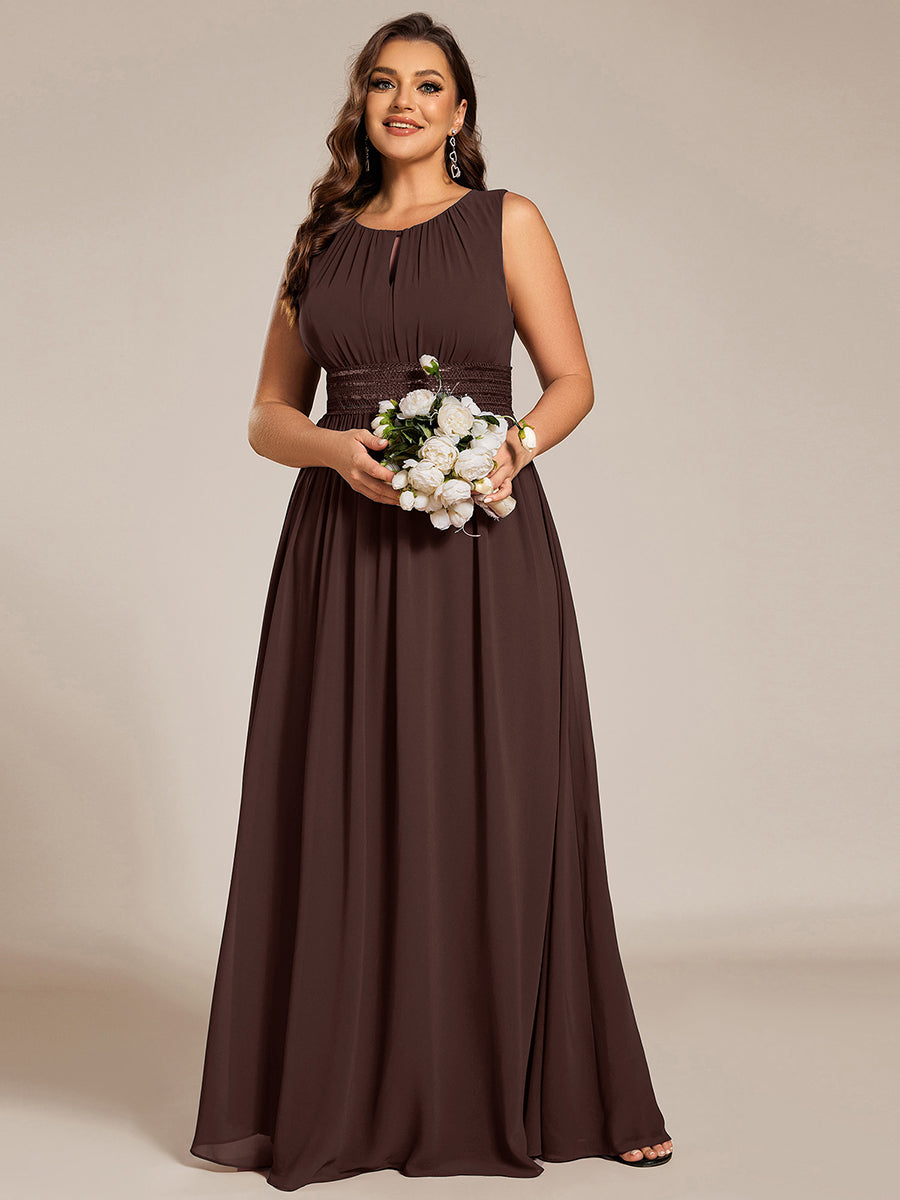 Bodenlanger A-Linien Chiffon Kleid Mit Rundhalsausschnitt Und Bestickten Details #Farbe_Schokoladenbraun