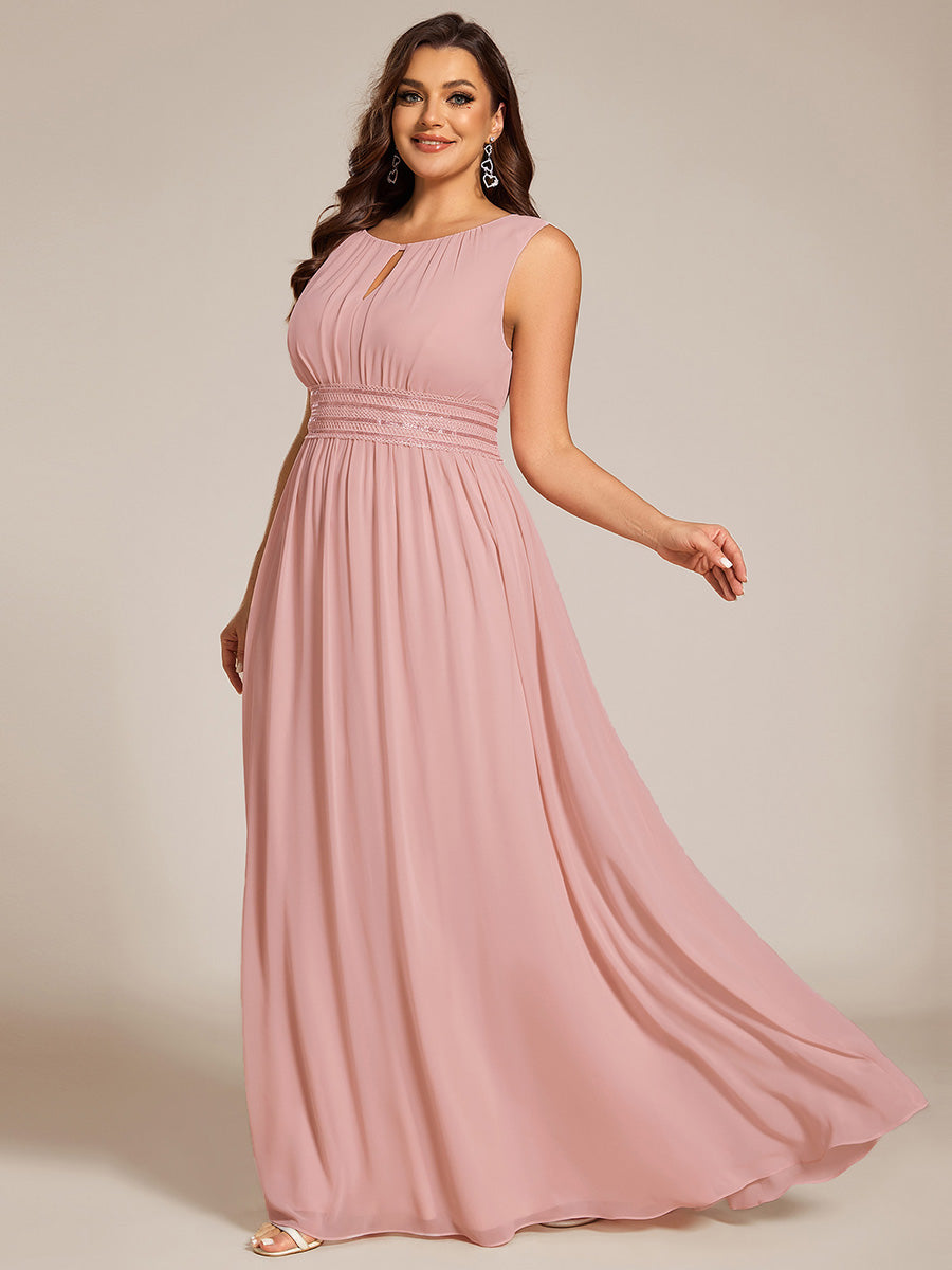 Bodenlanger A-Linien Chiffon Kleid Mit Rundhalsausschnitt Und Bestickten Details #Farbe_Altrosa