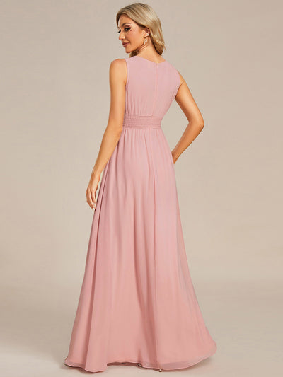 Bodenlanger A-Linien Chiffon Kleid Mit Rundhalsausschnitt Und Bestickten Details #Farbe_Altrosa