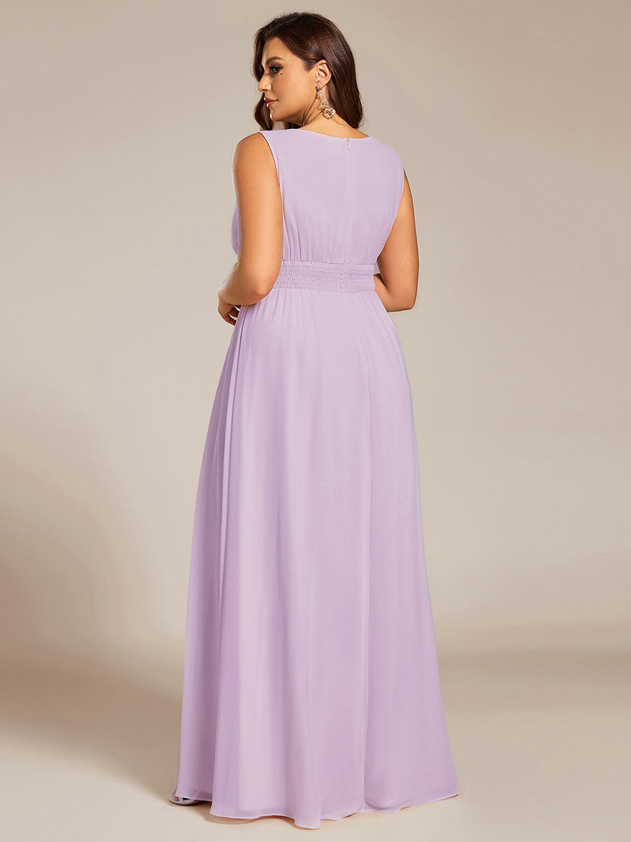 Bodenlanger A-Linien Chiffon Kleid Mit Rundhalsausschnitt Und Bestickten Details #Farbe_Mattflieder