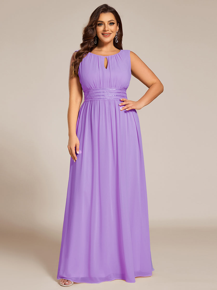 Bodenlanger A-Linien Chiffon Kleid Mit Rundhalsausschnitt Und Bestickten Details #Farbe_Lavendel