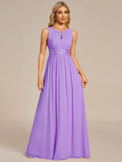 Bodenlanger A-Linien Chiffon Kleid Mit Rundhalsausschnitt Und Bestickten Details #Farbe_Lavendel