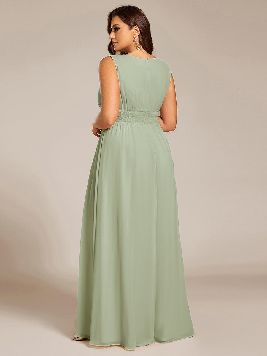 Bodenlanger A-Linien Chiffon Kleid Mit Rundhalsausschnitt Und Bestickten Details #Farbe_Mintgrün