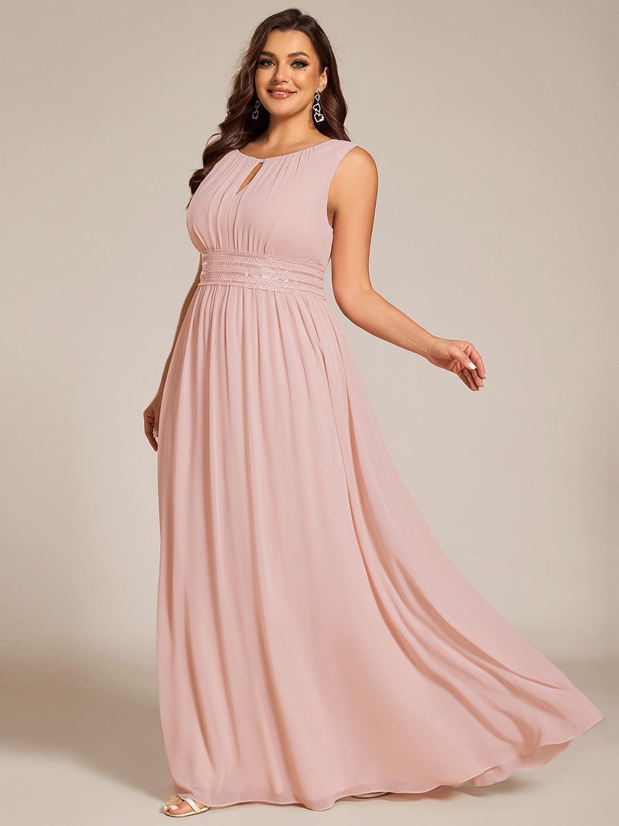 Bodenlanger A-Linien Chiffon Kleid Mit Rundhalsausschnitt Und Bestickten Details #Farbe_Pink