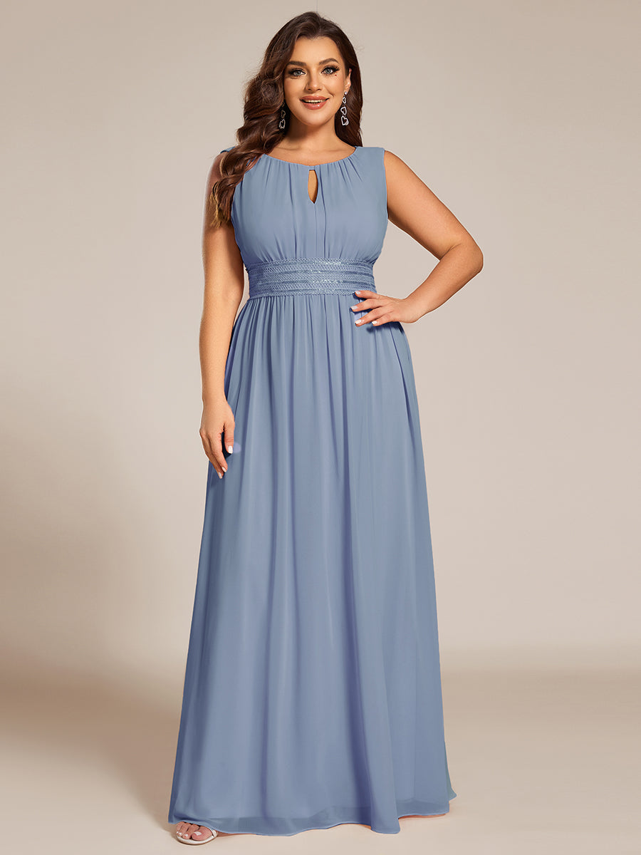 Bodenlanger A-Linien Chiffon Kleid Mit Rundhalsausschnitt Und Bestickten Details #Farbe_SL