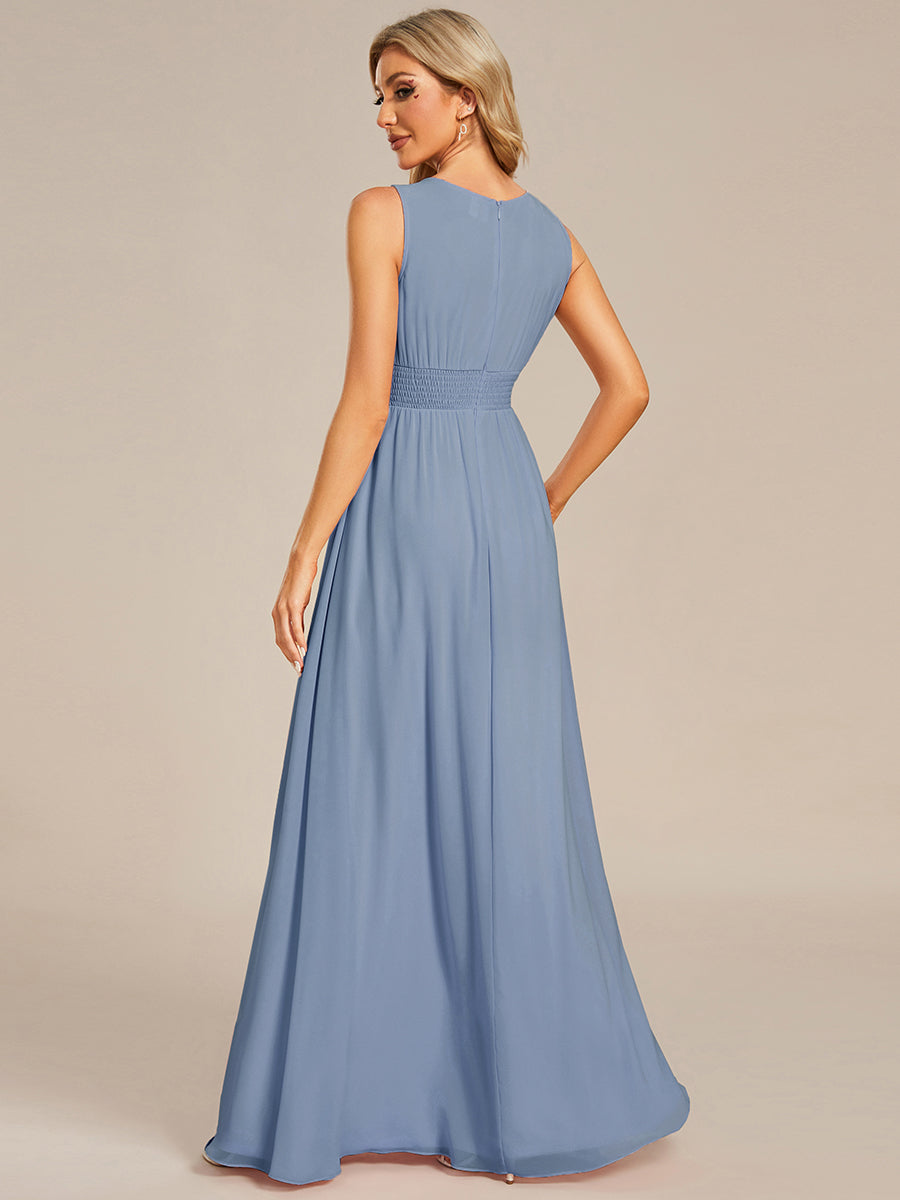 Bodenlanger A-Linien Chiffon Kleid Mit Rundhalsausschnitt Und Bestickten Details #Farbe_SL