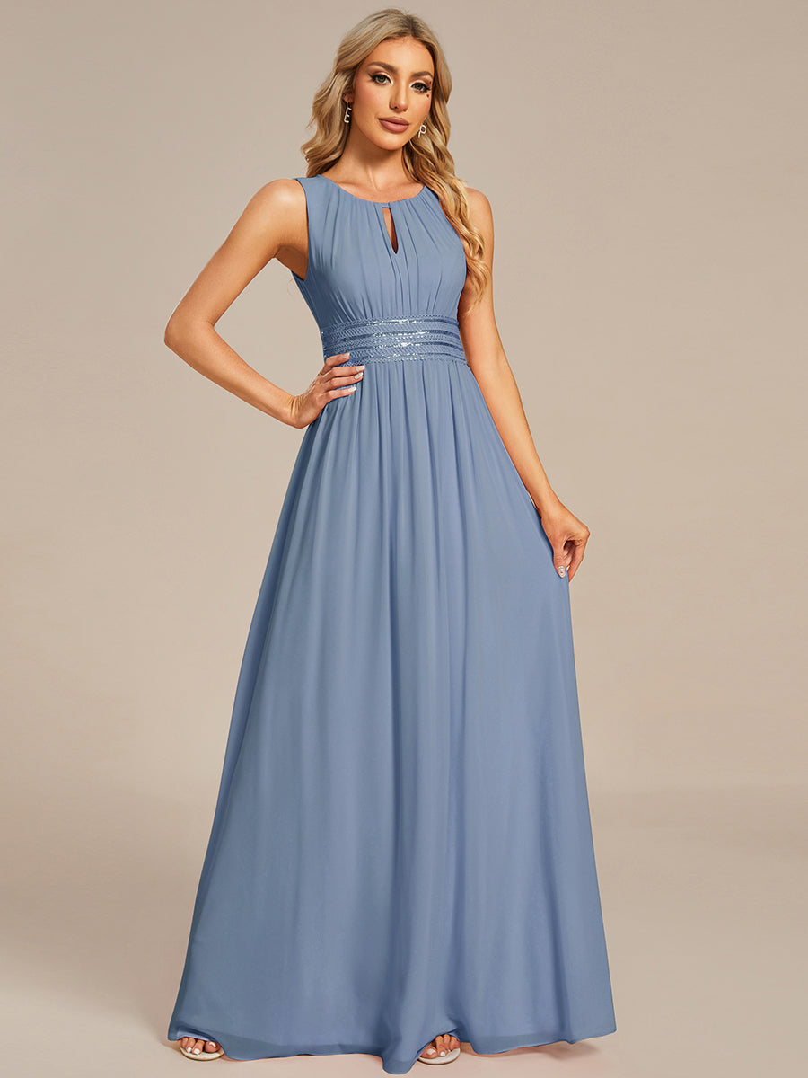 Bodenlanger A-Linien Chiffon Kleid Mit Rundhalsausschnitt Und Bestickten Details #Farbe_SL