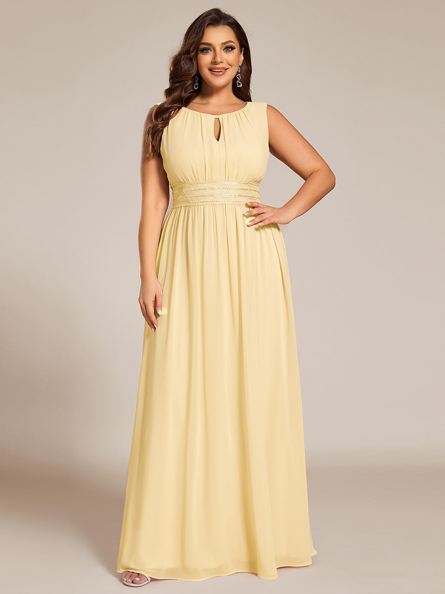 Bodenlanger A-Linien Chiffon Kleid Mit Rundhalsausschnitt Und Bestickten Details #Farbe_Gelb