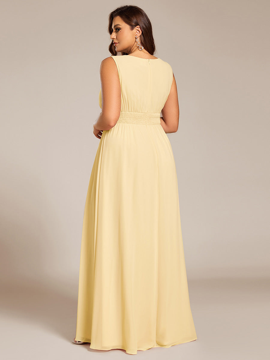 Bodenlanger A-Linien Chiffon Kleid Mit Rundhalsausschnitt Und Bestickten Details #Farbe_Gelb