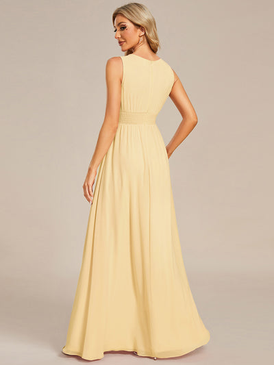 Bodenlanger A-Linien Chiffon Kleid Mit Rundhalsausschnitt Und Bestickten Details #Farbe_Gelb