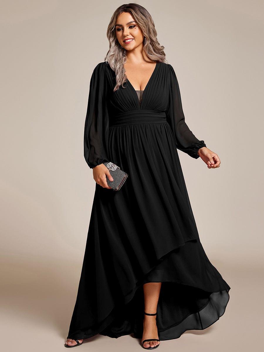 Robe d'invit¨¦ de mariage trap¨¨ze en mousseline fluide ¨¤ encolure ronde et longueur au genou #farbe_Schwarz