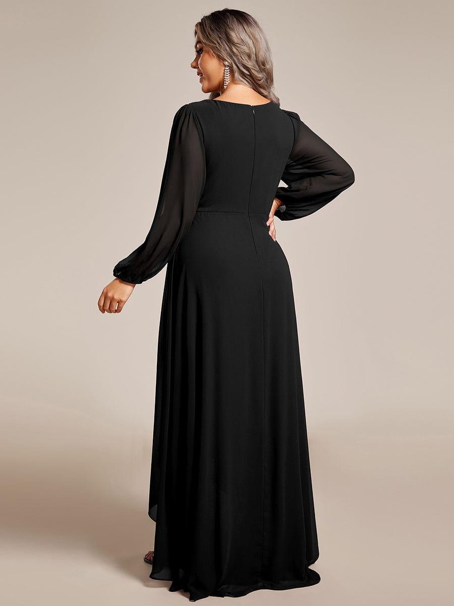 Robe d'invit¨¦ de mariage trap¨¨ze en mousseline fluide ¨¤ encolure ronde et longueur au genou #farbe_Schwarz