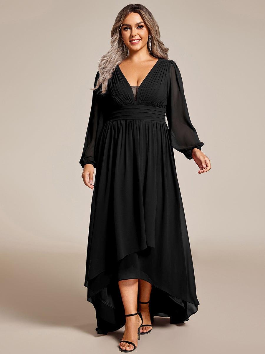 Robe d'invit¨¦ de mariage trap¨¨ze en mousseline fluide ¨¤ encolure ronde et longueur au genou #farbe_Schwarz