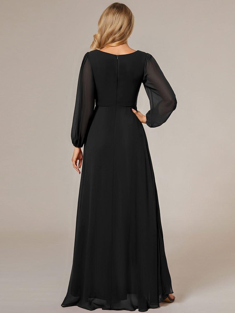 Robe d'invit¨¦ de mariage trap¨¨ze en mousseline fluide ¨¤ encolure ronde et longueur au genou #farbe_Schwarz