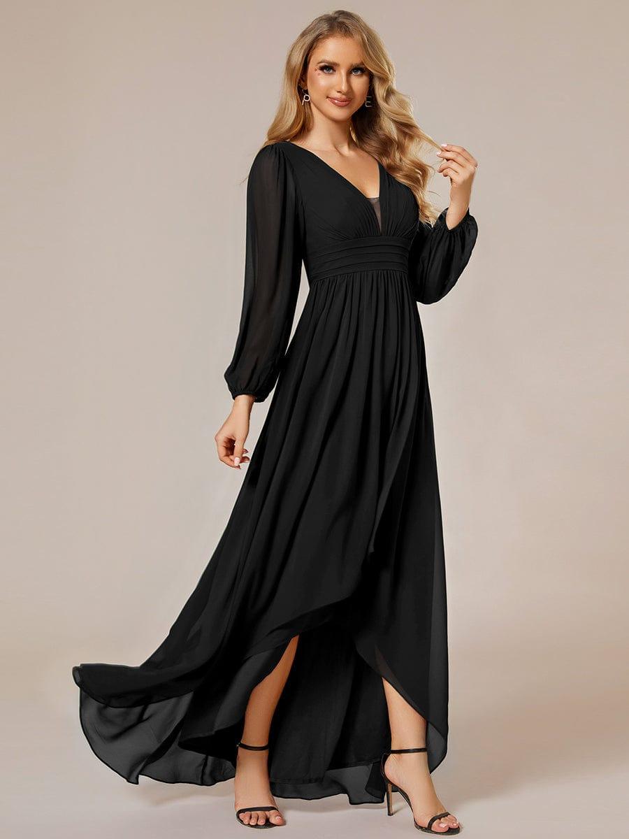 Robe d'invit¨¦ de mariage trap¨¨ze en mousseline fluide ¨¤ encolure ronde et longueur au genou #farbe_Schwarz
